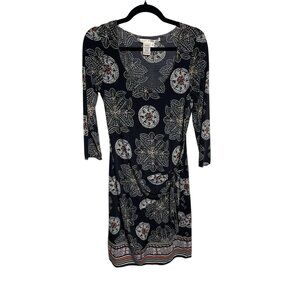 Max Studio Womens Black-Blue Floral Print Wrap‎ Dress  Sz Medium - Fun - Stylist